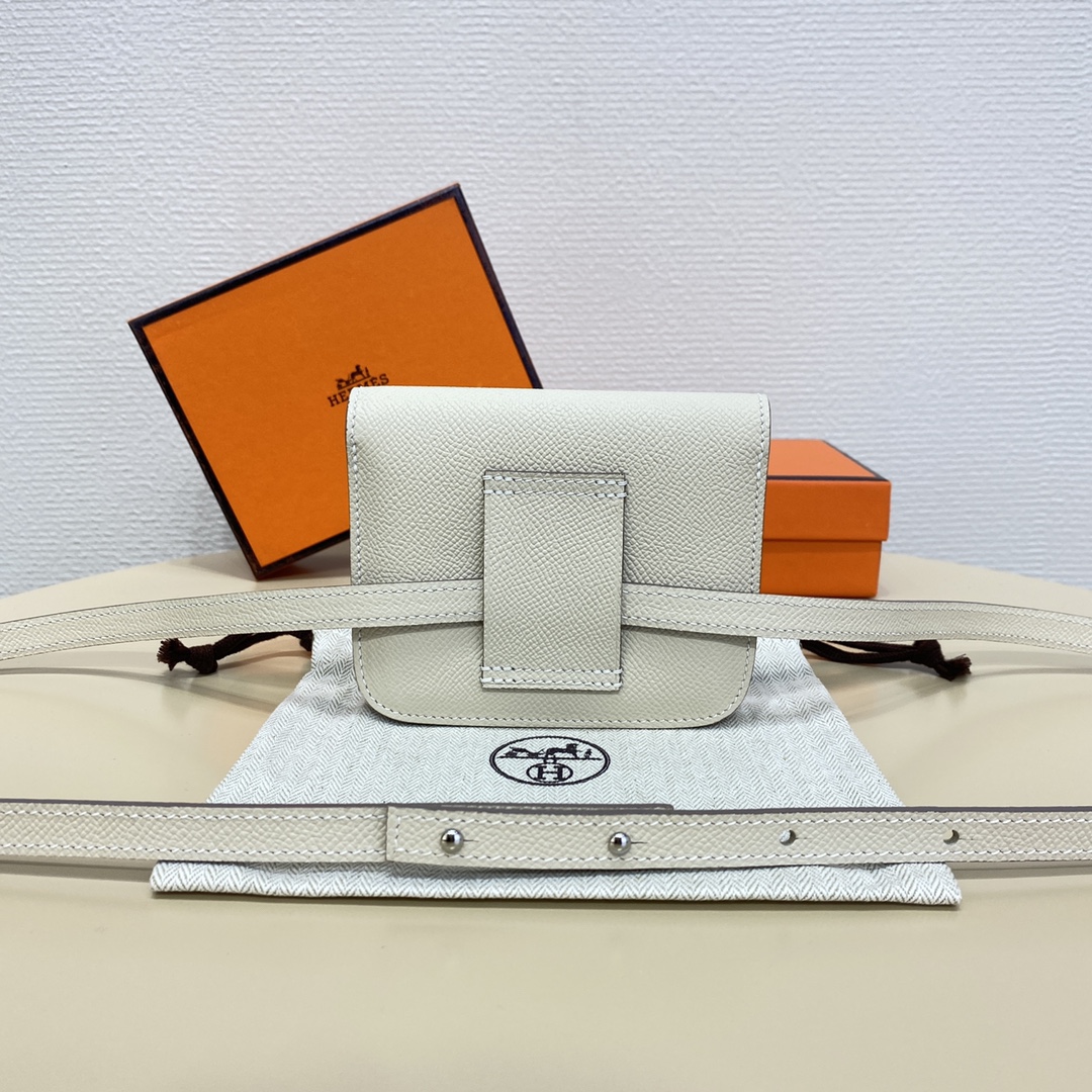 Hermes Constance Slim Wallet Belt Bag In White Epsom Leather